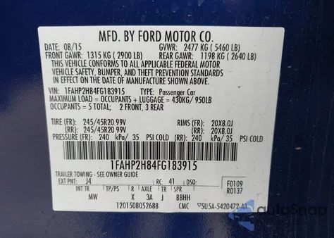2015 Ford Taurus Sel from USA, damaged, VIN 1FAHP2H84FG183915
